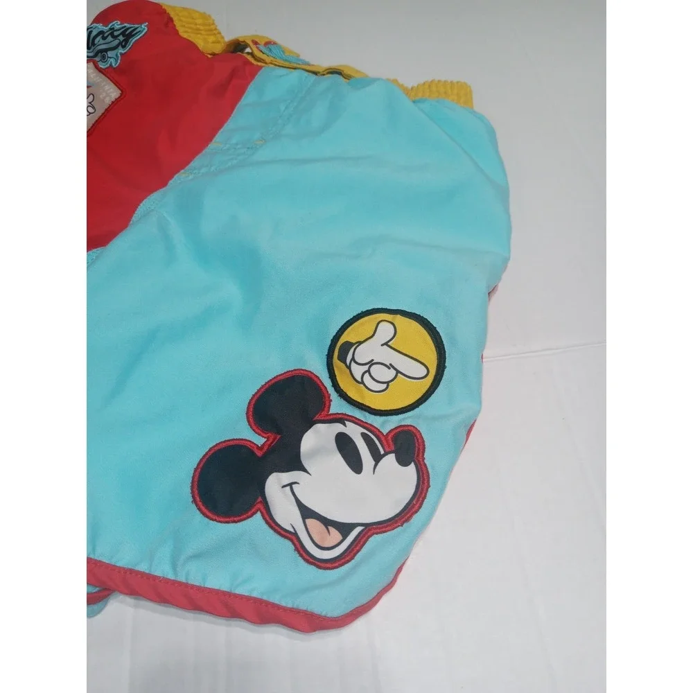 Disney Mickey Mouse Swim Trunks Kids 7/8 Color Block Red Blue Board Shorts Beach
